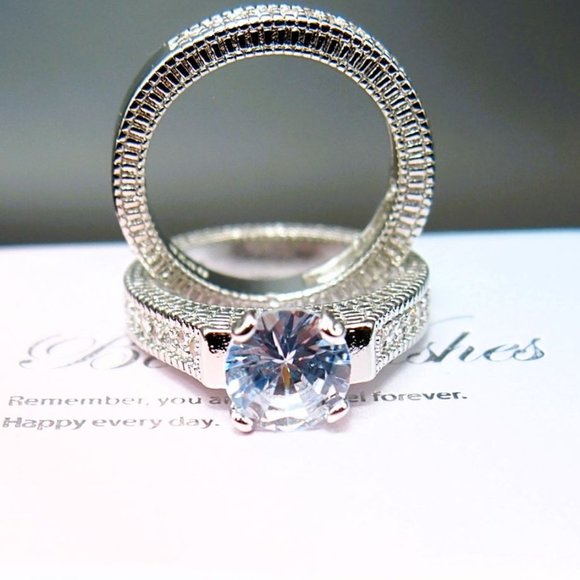 2 Piece Light Blue Main Stone, Bridal / Wedding set. Solid 925 Sterling Silver - Picture 8 of 13